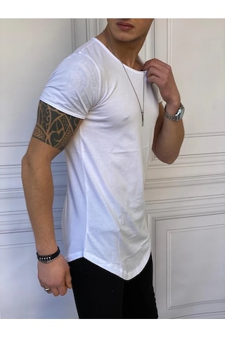 Modefendi Slim Fit Oval Kesim Pamuk Basic Tshırt Beyaz