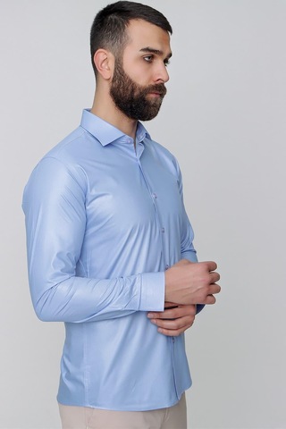 Efor Slim Fit Pamuk Saten Uzun Kol Klasik Mavi Gömlek Gk 157 Mavi