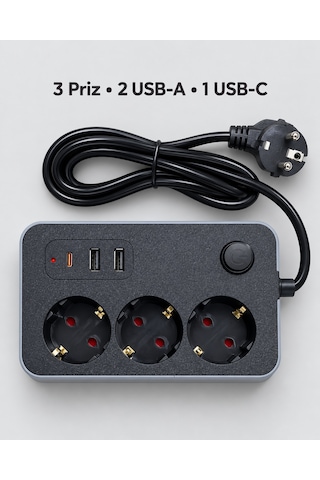 Tek Ev Ve Ofis Kullanımına Uygun Usb Ve Type C Şarj Çıkışlı Akım Korumalı Çoklu Priz Najmaddin Diğer