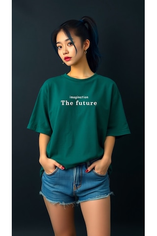 The Future Baskılı Oversize T-shirt Yeşil