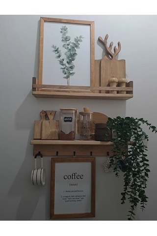 100 Cm Kahve Köşesi 2 Li Raf Set Terek Küpe Hediyeli Ahşap