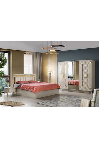Milano Yatak Odası-mdf-kum Beji-6 Kapaklı Ve Aynalı-bazasız Traversli