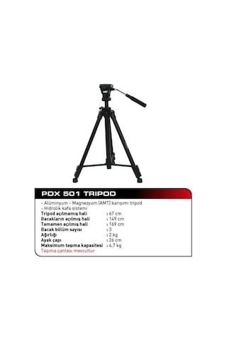 Pdx 501 Profesyonel Hidrolik Kafa Video Kamera Tripod 6 KG Taşıma