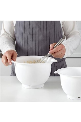 2 Parça Karıştırma Kabı, Beyaz Renk Meridyendukkan 22-26 Cm Kaydırmaz Alt Taban Çırpma Kabı