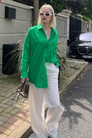 Madmext Yeşil Oversize Basic Cepli Poplin Gömlek Mg1530 Yeşil