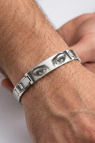Kişiye Özel Göz Resim Baskılı İtalyan Charm Plakalı Unisex Çelik Bileklik Scb93g Gri