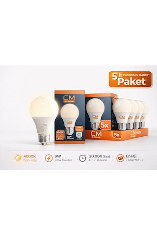 Cm 9w 4000k Gün Işığı Led Ampul 5 Li Paket E27 Duy Tasarruflu Cm 9w 4000k Gün Işığı Led Ampul 5 Li Paket E27 Duy Tasarruflu
