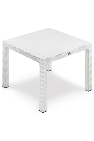 90x90 Cm Rattan 4 Kişilik Kare Masa Seti Kolsuz Sandalye Beyaz