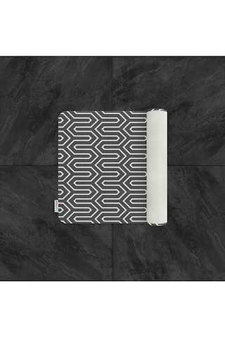 Banyo Paspası Siyah Beyaz Baskılı 50x80 Püsküllü Polyester Kaymaz Beyaz - Siyah