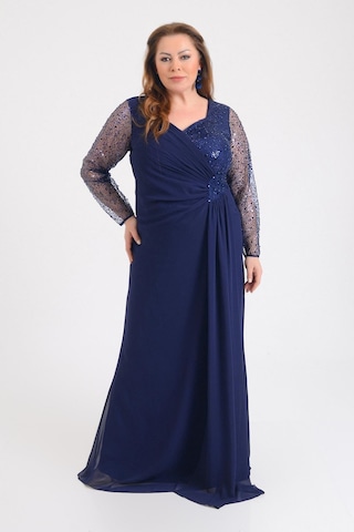 Lilas Xxl Kadın Büyük Beden Şifon Uzun Abiye Elbise 9651 Lacivert Lacivert