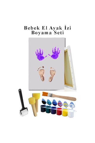 Bebek El Ayak İzi Tuval Boyama Seti 25x35 Cm 1 Paket Parmak Boyası Zemin Fırça Rulo Fırça Ponpon Fırça Hatıra Seti