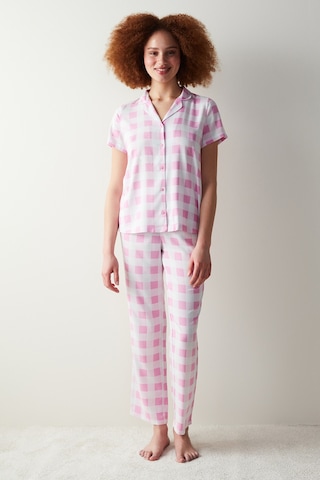 Penti Gingham Pembe Gömlek Pantolon Pijama Takımı Pembe