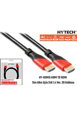 Hytech Hy Hdm15 HDMI To HDMI 15M Altın Uçlu 24K 1.4 Ver 3D Kablo