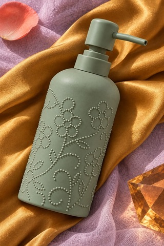 Rosıe Adaçayı Yeşili Çiçek Dokulu Yuvarlak Seramik Sıvı Sabunluk 350 Ml Karışık