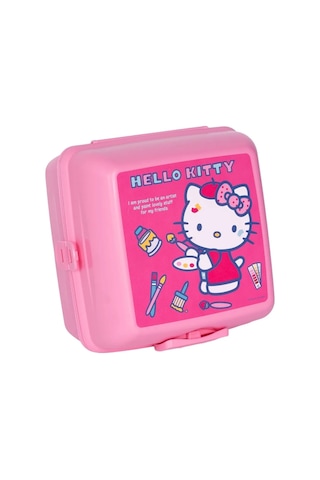2'li Set Hello Kitty 4 Bölmeli Çocuk Beslenme Kabı Kaşık Ve Çatallı-500ml Pipetli Askılı Su Matarası Pembe