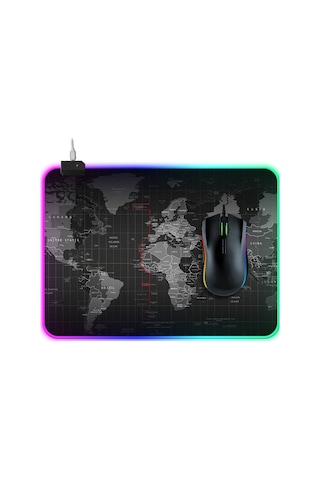 Bilgisayar Dünya Haritası Desenli Aydınlatmalı Mouse Pad, Boyut: 35 X 25 X 0.4cm