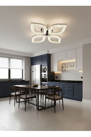 Yonca Model Gümüş 4"lü Ledli 3 Renk Modu Kristal Salon Mutfak Yatak Çocuk Odası Avize Gümüş