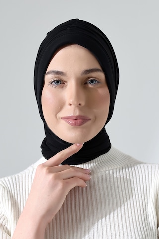Üç Farklı Bağlamalı Tesettür Hazır Pratik Şal Siyah Siyah