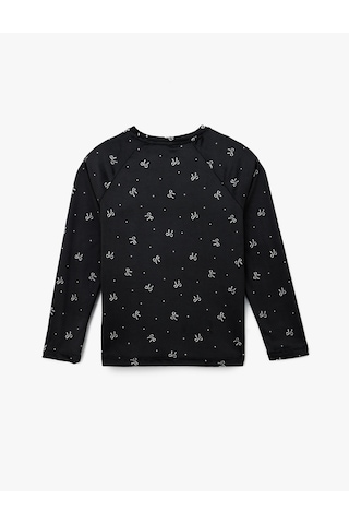Koton Uzun Kollu Bisiklet Yaka Fiyonk Desenli Kadife Pijama Üstü Siyah Desenli 6wlk40078mk Siyah Desenli