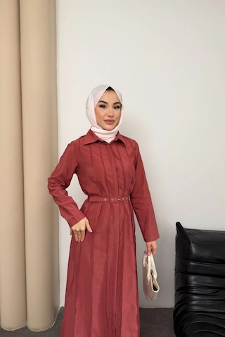 Mihran Butik Quenn Model Coupra Model Kumaş Kemer Detaylı Elbise Kiremit