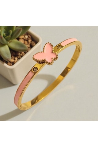 Çocuk Kelebek Figürlü Mineli Çelik Kelepçe 9175 Pembe