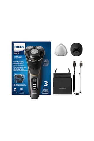 Philips Shaver Series 3000 - Erkekler İçin Elektrikli Tıraş Makinesi, Islak Ve Kuru Tıraş, Siyah, Skinprotect Teknolojili, Katlanabilir Sakal Kesme Makinesi, Şarj İstasyonu Ve Seyahat Çantası Model S3342/13
