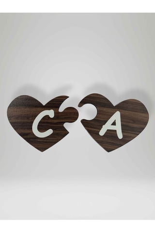 C Harfi Sol Parça Ahşap Puzzle Kalp Harf Magnet Buzdolabı Süsü İkili Uyumlu Kod:992