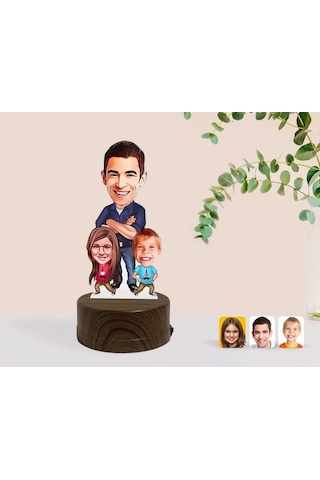Kişiye Özel Baba Kız Oğul Karikatürlü Dekoratif 3D Biblo Led Işık