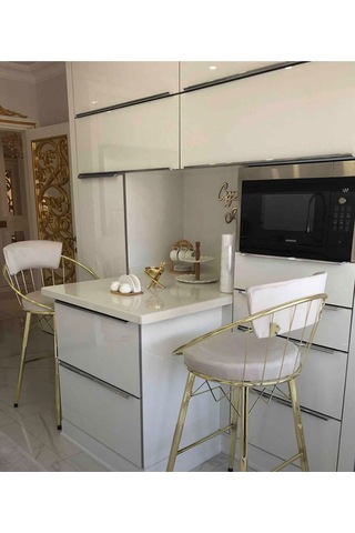 Bar Sandalyesi , Ada Mutfak Sandalyesi , Bar Taburesi , Yüksek Sandalye Krem-gold Bej