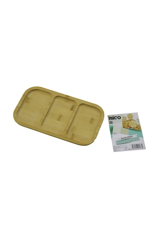 Dikdörtgen 3 Bölmeli 2+1 Ahşap Bambu Servis Sunum Tepsi - Tahtası 25 X 14 X 1.4cm 5492 Çr