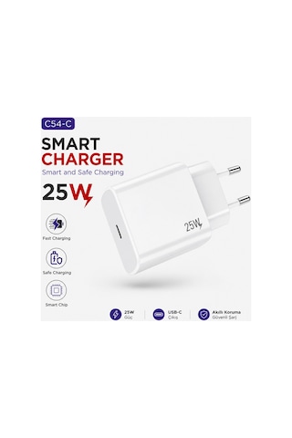 C54-c Smart Charger 25w Fast Charging Type C Girişli Hızlı Şarj Adaptör Smart Chip Safe Charging