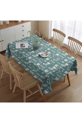 Noel Desenli Dikdörtgen Masa Örtüsü 60x84 İnç, Su Geçirmez Ve Leke Tutmaz Noel Çorap Simgesi
