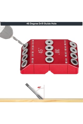 Moveevo Alüminyum Alaşımlı 30/45/90 Derece Açı Delme Konumlandırıcı, Düz/çarpık Delik Rehberi, Ahşap İşleri İçin Dıy Takımı - Kırmızı