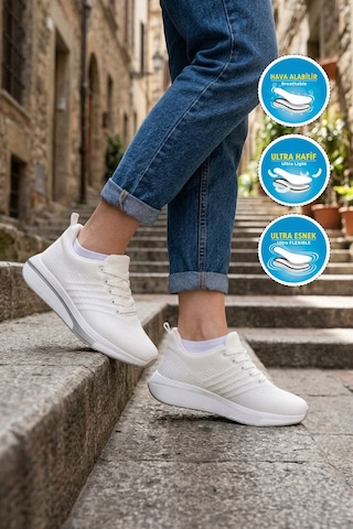 Walkway Beyaz Fileli Hafif Esnek Unisex Spor Ayakkabı Molen 118 G