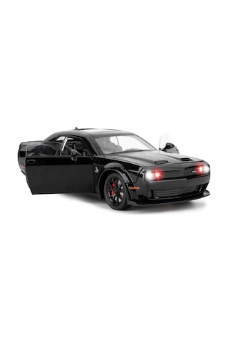 Dodge Challenger Srt 1:24 Diecast Metal Araba Koleksiyon Sesli Işıklı Siyah