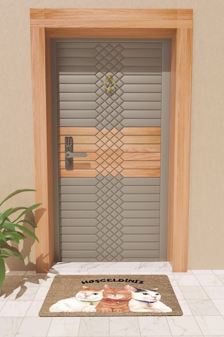 Rugmood Modern Dijtal Baskı Kediler Hoşgeldiniz Kapı Önü Paspası Çok Renkli