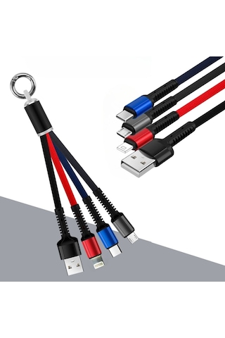 Buffer Işıklı Anahtarlık Model 3 İn 1 Usb Çıkışlı Mikro,type-c Ve İphone Uyumlu Şarj Kablosu Diğer