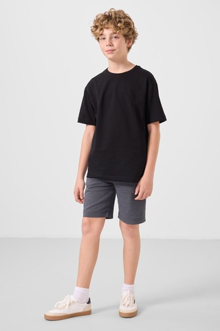 Siyah-gri Pamuklu Oversize Fit Dokuma Hafif Esnek Chino Erkek Çocuk Şort Takım - 11277 Siyah - Gri