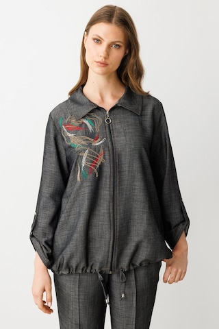 Ekol Kadın Büyük Beden Önü İşlemeli Trençkot 7568 Siyah Siyah