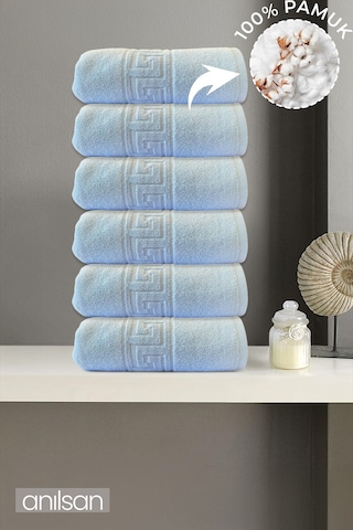 6'lı Mavi Greek El Havlusu - 50x90 Cm, 225 Gr, %100 Pamuk, Spa Ve Otel Havlusu, Günlük Kullanıma Uygun Mavi