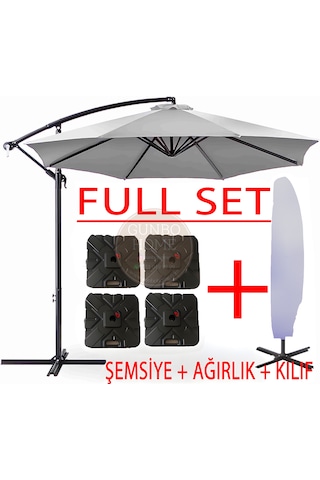 Gunbo Home 3 Mt 8 Kaburga Full Demir 21 Kg Gri Bahçe Şemsiyes