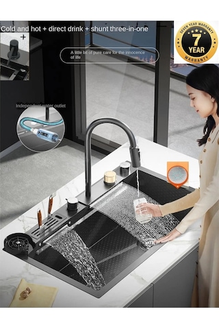  Çelik 7 Fonksiyon Arıtmalı Fiskiye Akıllı Eviye Ve Batarya Seti Antrasit