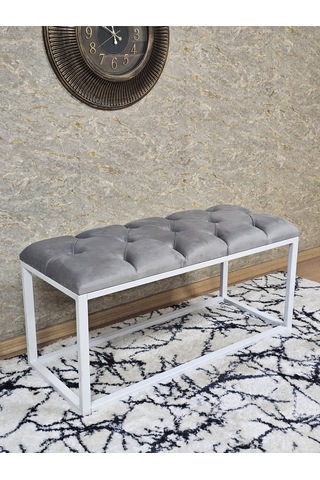 Zafir Beyaz Boyalı Diktörtgen 100 Cm X 40 Cm Oturak Puf - Bench - Makyaj Oturağı - Oturak Gri