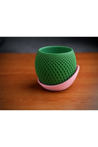 3d Baskı Küre Saksı - Kafes Dokulu İki Parçalı Dekoratif Saksı - Yeşil-pembe Diğer