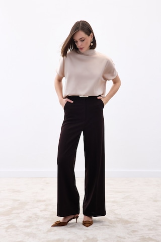 Sateen Palazzo Krep Pantolon - Kahve-136712 kahve