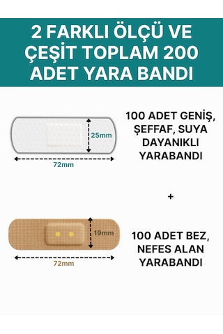 Şeffaf / Bez Yara Bandı Karışık Set 200 Adet