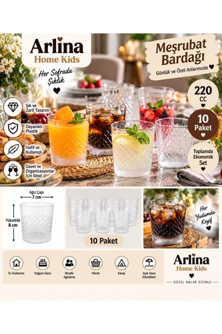 220 Cc Yuvarlak Desenli Plastik Meşrubat Bardağı 10 Lu Paket Beyaz
