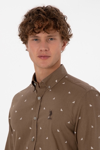 U.S. Polo Assn. Erkek Haki Uzun Kollu Desenli Gömlek 50316561-VR027