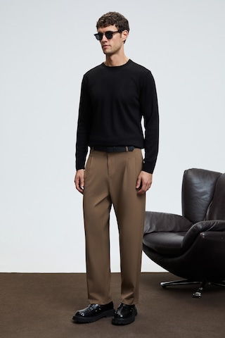 Grimelange Varex Erkek Yuvarlak Yaka Basic Slim Fit Triko Siyah Kazak Siyah