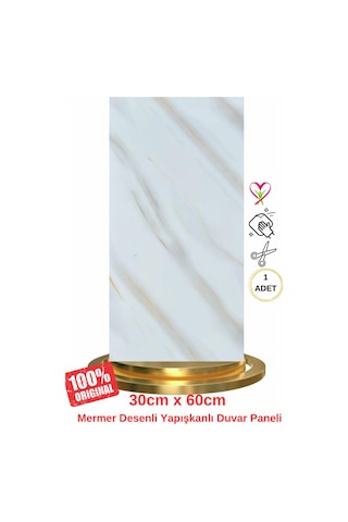 Shiny Beyaz-toprak Mermer Desenli 60x30cm Yapışkanlı Mutfak Banyo Kaplama Duvar Paneli Kağıdı Tx-106 Renkli